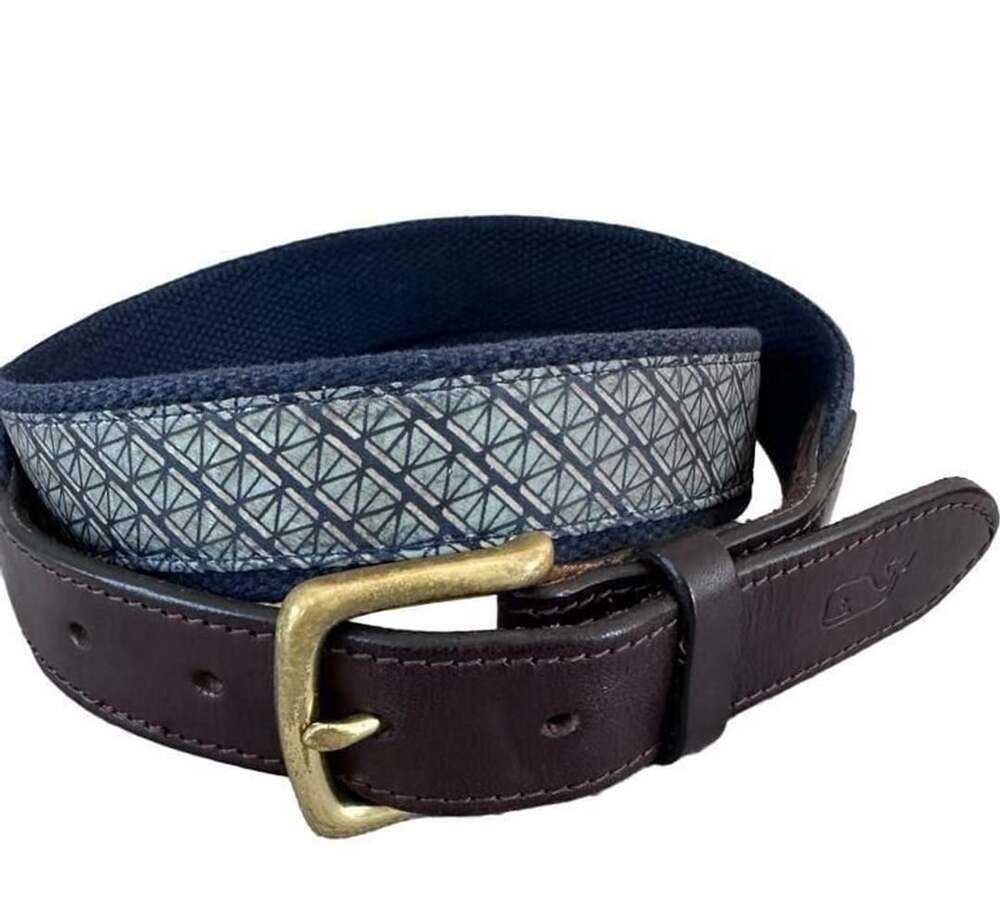 Size 38 Vineyard Vines Canvas Club Belt Navy Blue Geometric Pattern